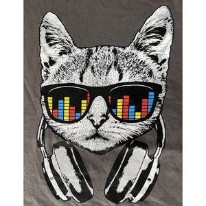 DJ Cat Sunglasses Headphones Music DJ Hipster Raver Kitten Swag Mens T-shirt